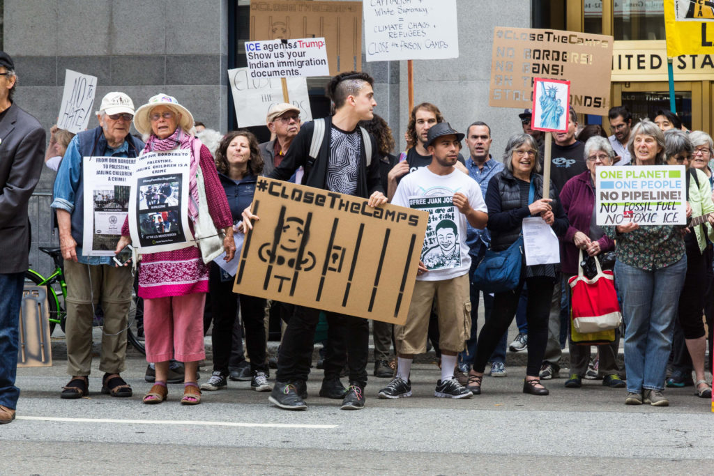 Climate Justice Activists joined to demand #CloseTheCamps in front of ICE offices in San Francisco, at 630 Sansome St. Photo by Steve Nadel.