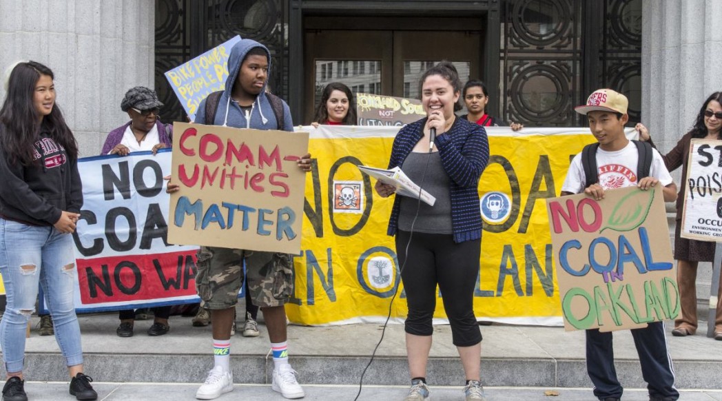 Young people on steps of City Hall, No Coal rally July 21, 2015
