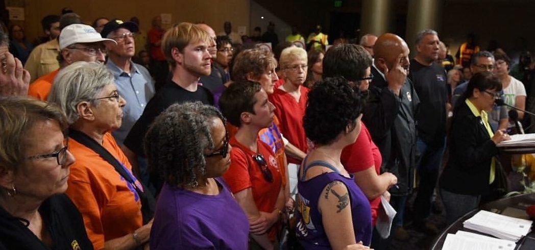 Labor delegation led by Alameda Labor Council leader Josie Camacho speaks out against coal at Oakland City Council meeting | Photo: Brooke Anderson