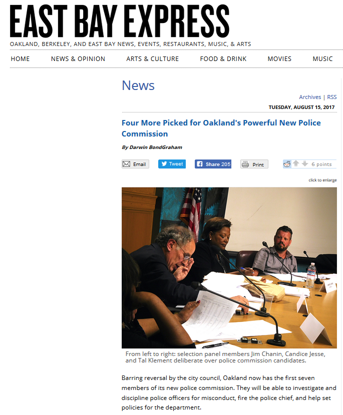 East Bay Express reports Police Commission picks