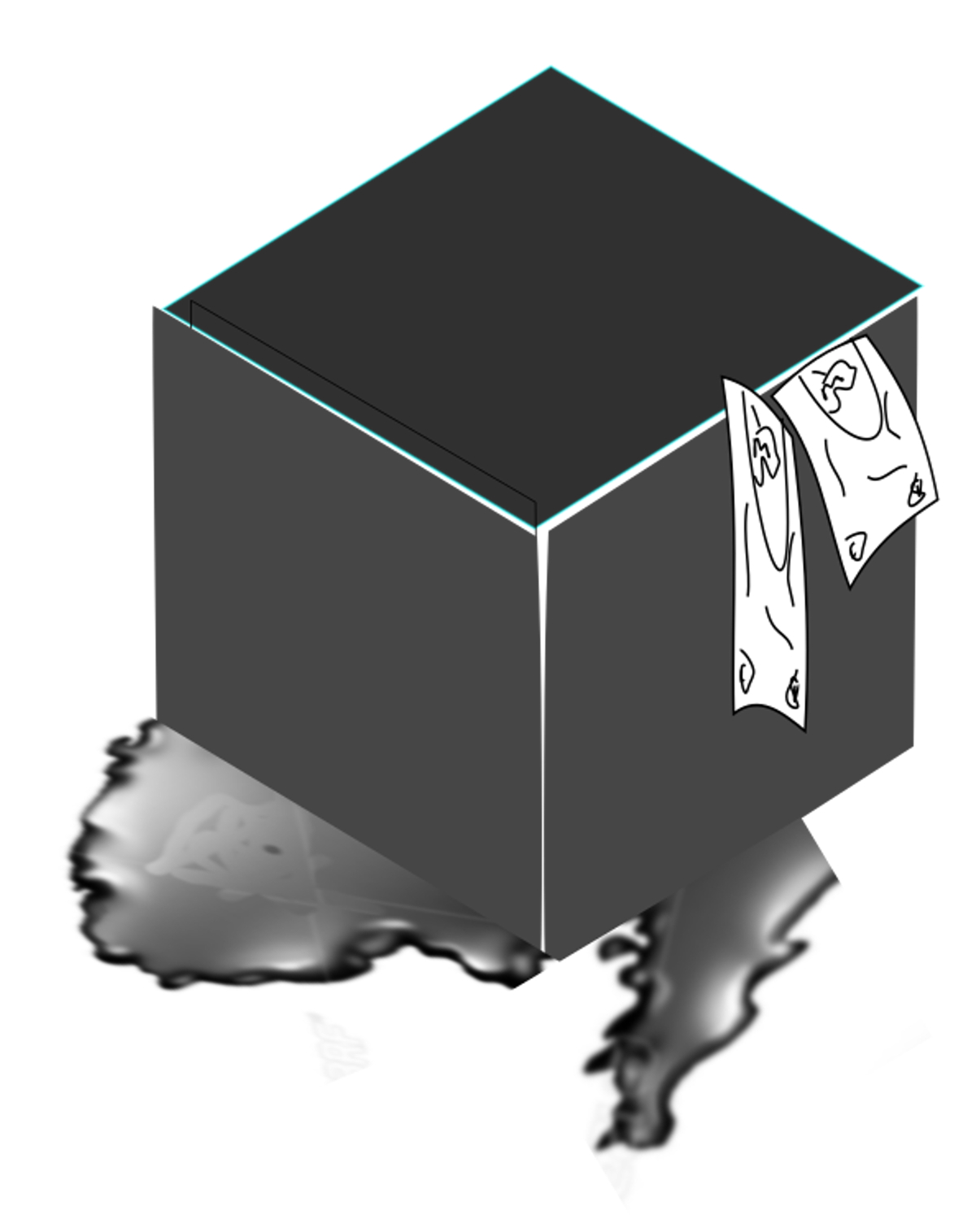 Black Box representing "black-box investments" leaking oil