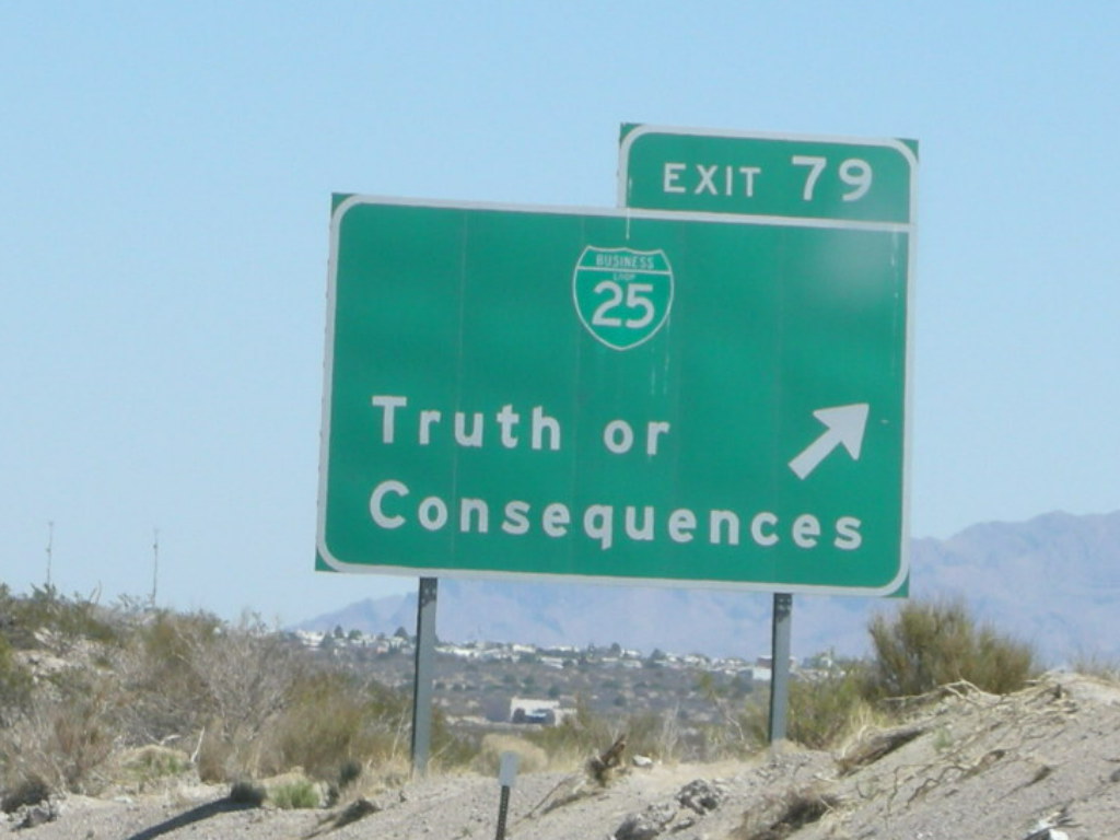 AA roadsign showing the way to Truth or Consequences, NM