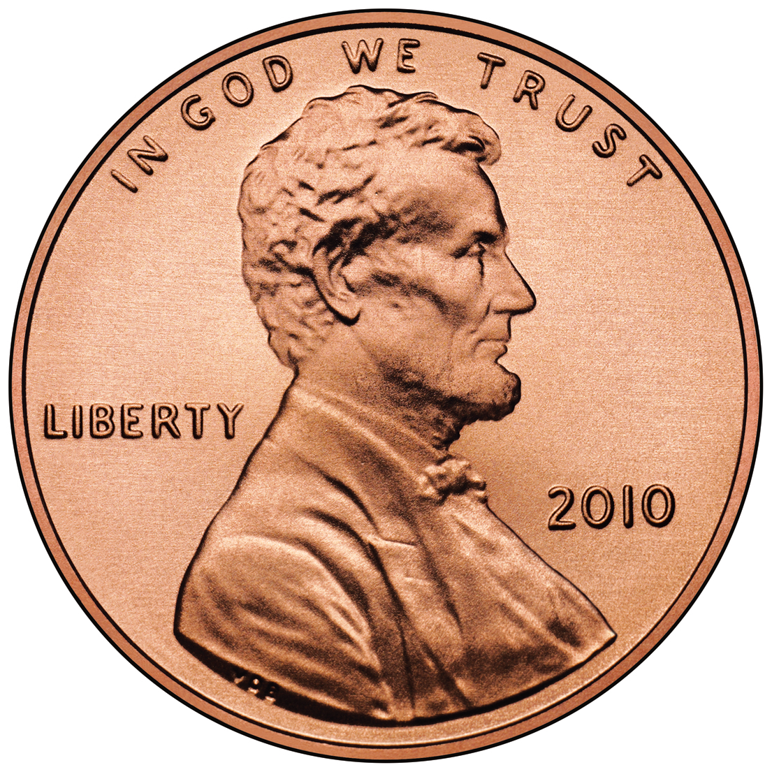 The obverse ("heads" side) of the U.S. one cent coin. This image was obtained from Wikimedia Commons; its source is a United States Mint photo (public domain).